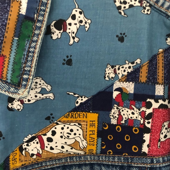 Vintage Patchwork Denim Jean Jacket Dalmatian Dog Quilt Size Large - Picture 7 of 9